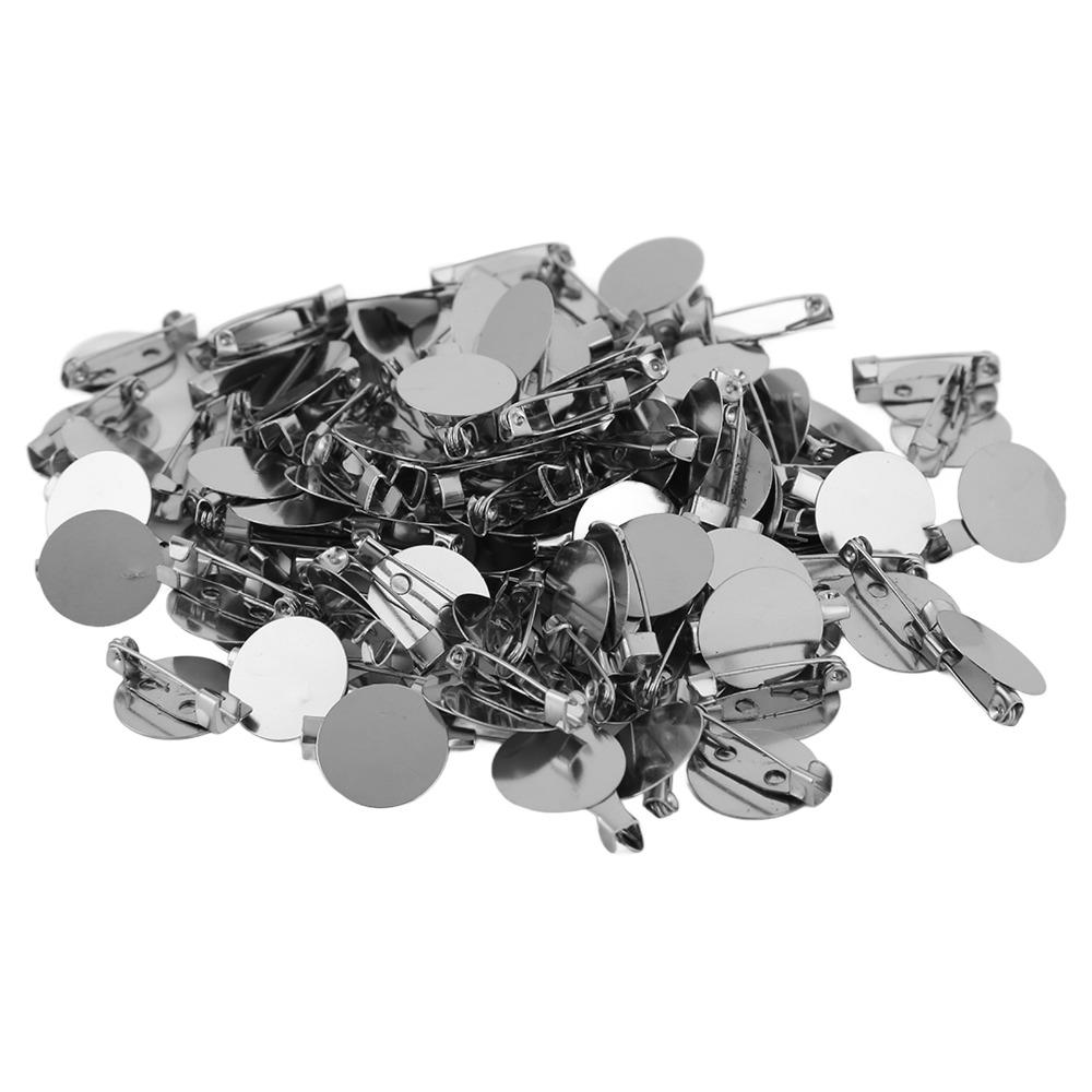 100pcs Metal Brooch Clasps Silver Brooch Blank Round Tray Brooch Clasp Clip Pins DIY Jewelry Craft