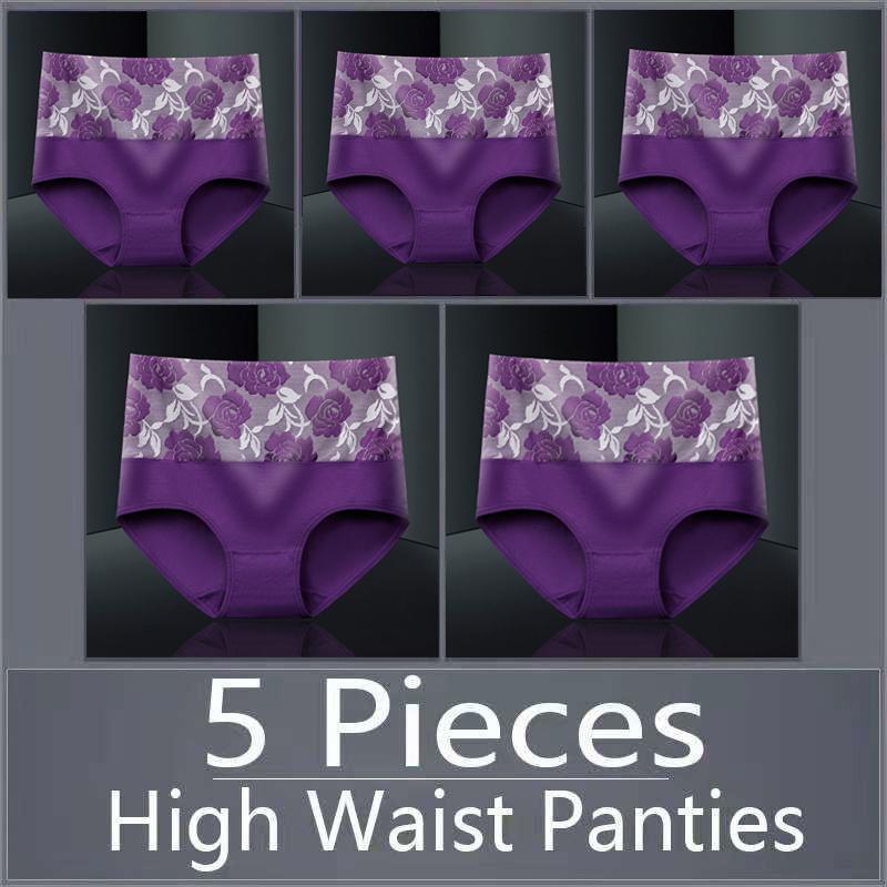 5 шт., женское нижнее белье с высокой талией, хлопковые дышащие трусики, женские трусы, большие размеры, нижнее белье