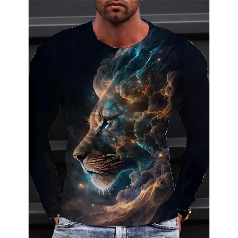 Футболка с длинным рукавом Lion для мужчин, повседневная верхняя модная спортивная одежда Harajuku 3D полная печать, уличная одежда 2024
