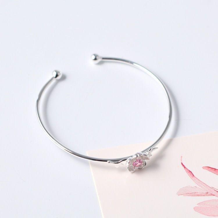RUI RUI YU Romantic Cherry Blossoms Bracelet Silver Plating Metal Charm Bangle Fashion Jewelry for Women Party Wedding Accessories Gift