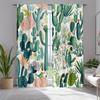 2pcs Tropical Desert Floral Landscape Curtains, Vintage Succulents and Cactus Design, for Living Room and Kitchen