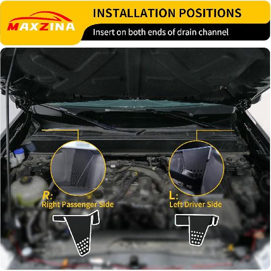 Hood Water Barrier Compatible With -2025 Ford Maverick Hood Water Drain Grille Front Trunk Water Channel Debris Filter Anti Clogging Grid 2PCS For