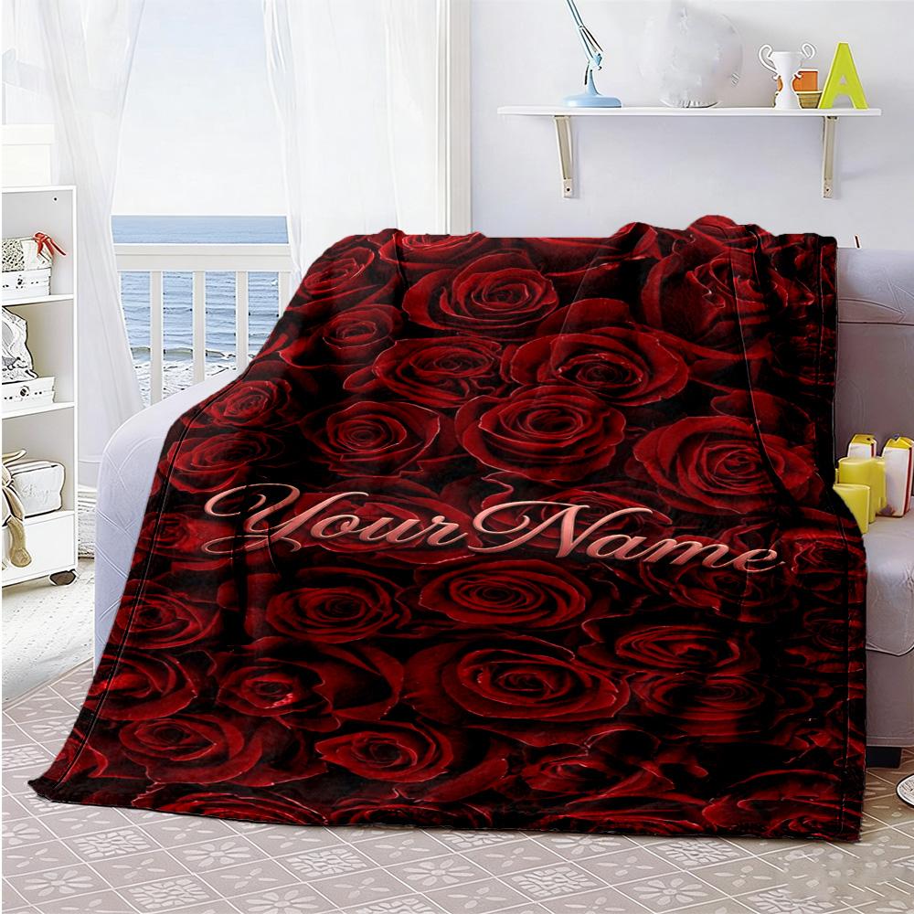 Rose Personalized Name Blanket Throw Personalized Blanket Warmthful Decor Throw For Couch Office Chair Livingroom Nap All-Season Use