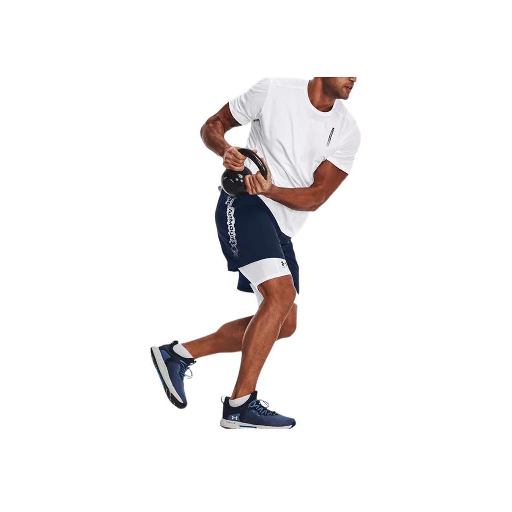 Under Armour Принтованные однотонные облегающие тканые спортивные шорты средней посадки, мужские шорты Academy-Blue 1370388-408