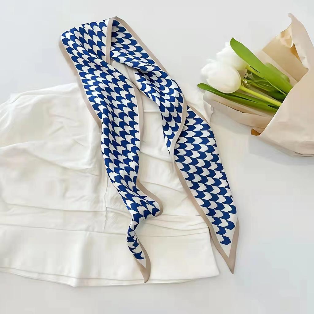 Маленький белый и нежно-зеленый шелковый шарф для женщин, тонкая лента, повязка на голову, резинка для волос, украшение для сумки, длинный