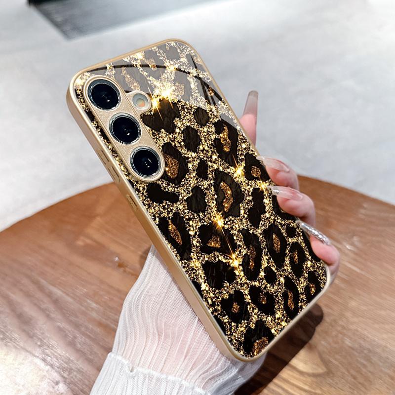 Glitter Leopard Print phone case s26 ultra case glass mobile phones for Samsung Galaxy S26 S25 S24 S23 S22 FE Ultra Plus