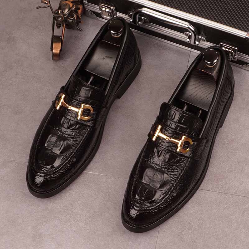 Fashion New Fashion Designer Men's Pointed Black Metal Buckle Oxford Flats Casual Shoes Wedding Dress Prom Party Zapatos Hombre