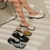 Мода 2025 Новые Ретро Шик Сандалии Дизайнер Низкий Каблук Римская Обувь Женская Летняя Леопардовая Юбка Квадратный Носок Резиновая Подошва Обувь Женская