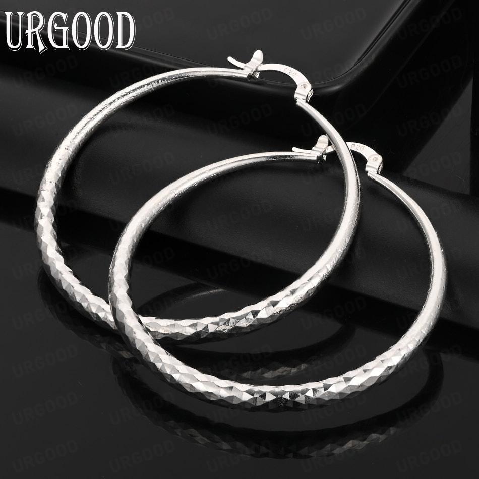 Серьги для пирсинга из стерлингового серебра 925 пробы, круглые, 50 мм, с текстурой дерева, модные свадебные украшения