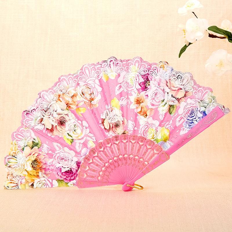 Складной веер с бронзовым принтом роз, испанский пластиковый веер из кости, китайский танцевальный веер для свадебной вечеринки, косплея, домашнего декора, ремесла