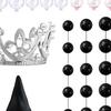 42Pcs Witch Theme Party Supplies Mini Balloons Cake Topper Fantasy Balls Silver Crown Black Witch Hat Set for Birthday Party