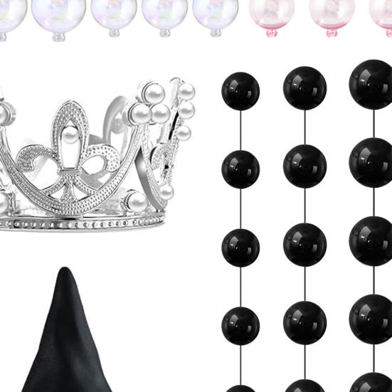 42Pcs Witch Theme Party Supplies Mini Balloons Cake Topper Fantasy Balls Silver Crown Black Witch Hat Set for Birthday Party