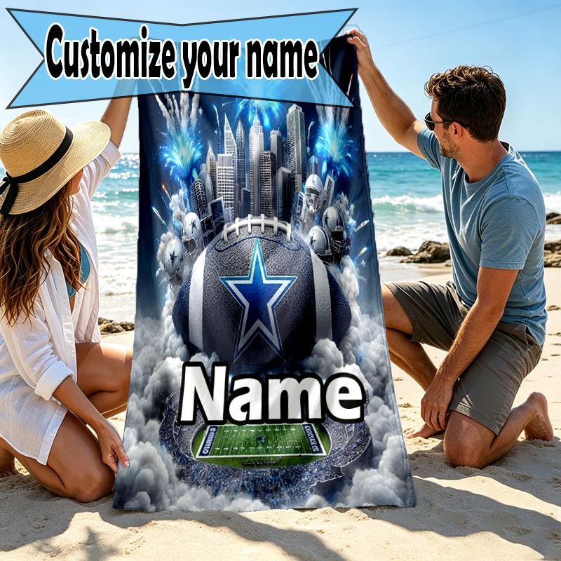 Custom Name Personalized Dallas Cowboys Print Beach Towel, for Trip Camping Beach Party Home Decor, Birthday Gift for Family & Friends