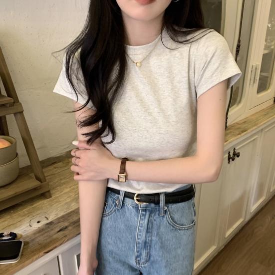 Женская приталенная футболка с круглым вырезом и короткими рукавами, пуловер, однотонная эластичная мягкая футболка, уличная одежда