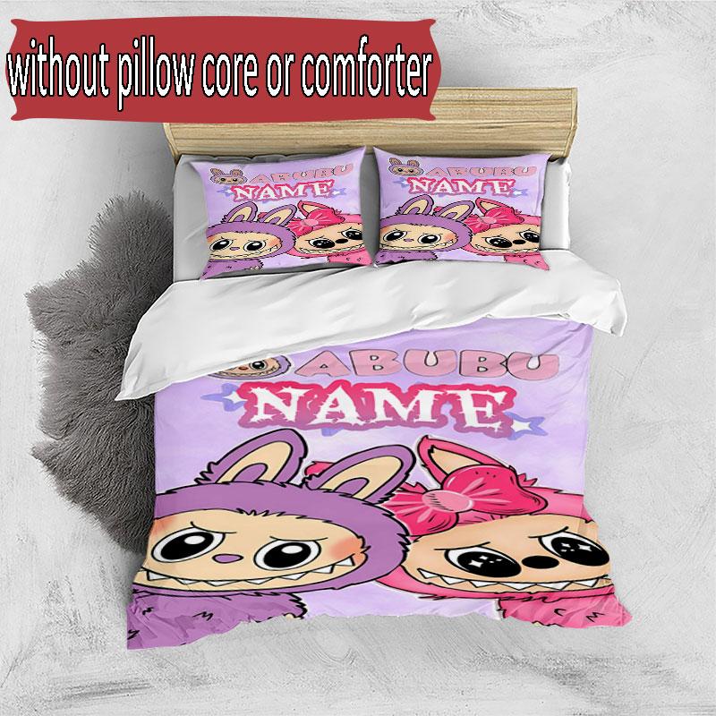 3pcs Duvet Cover Set (1*Duvet Cover + 2*Pillowcase, Without Core), Custom Name Labubu Pattern Bedding Set, Home Bedroom Decor Gift