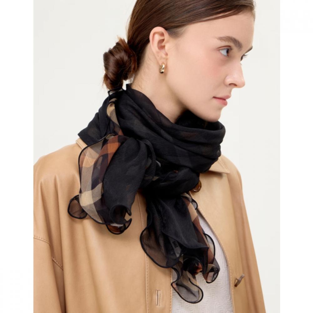 Daks Long Silk Scarf Black House Check Dcsc6f291bk
