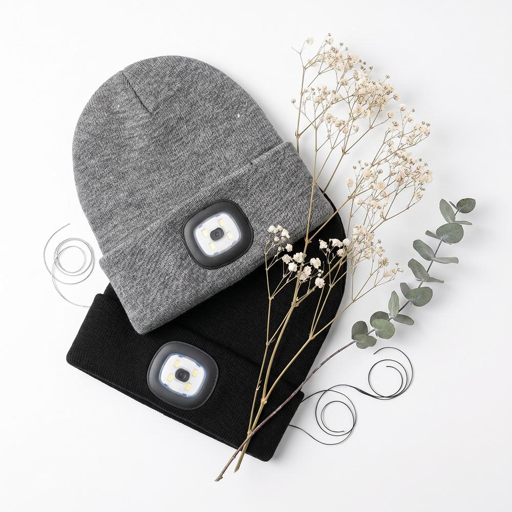 LED Lighting Warm Wool Cap Knitted Hat with Light Outdoor Cycling Night Running Fishing Sports Adult Pullover Hat