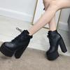 Fashion Black Platform Boots Women Zipper Autumn High Heels Shoes Lace Up Ankle Boots Russian Shoes