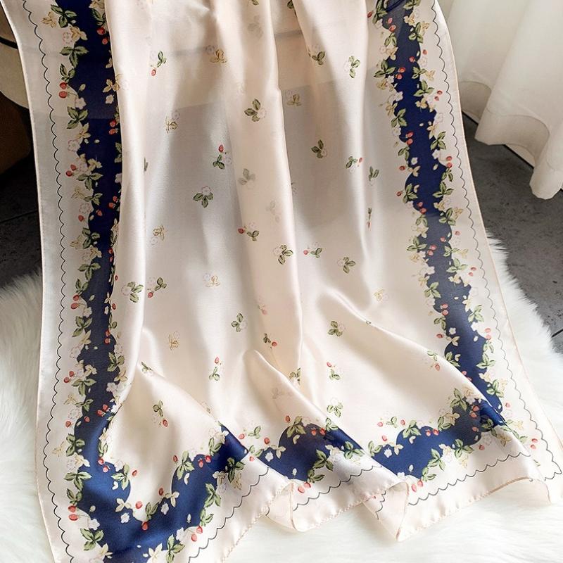 Luxury Large Scarf For Women Fashion Beach Wraps Shawl Elegant Floral Printed Hijab For Travel Imitation Silk Scarves