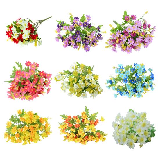 28 Головок Искусственных Цветов для Улицы, УФ-Стойкие, Искусственный Шелк, Полевые Цветы со Стеблем, Поддельный Цветочный Ансамбль для Горшка, Подвесной Кашпо, Веранда, Патио