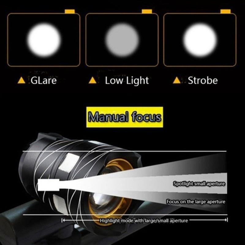 Лучшие фонари для горного велосипеда с функцией вспышки для ночной езды, супер яркий, со свободным зумом, водонепроницаемый T6 светодиодный велосипедный фонарь, перезаряжаемый через USB велосипед