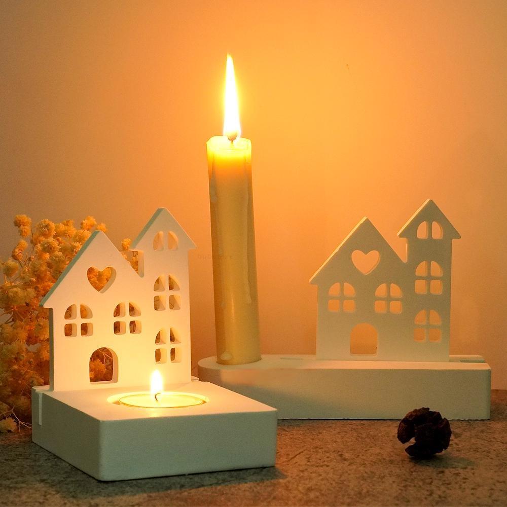 DIY Heart House Candlestick Silicone Mold Window Houses Tea Light Candle Holder Craft Gift Making Resin Gps Molds Home Decor
