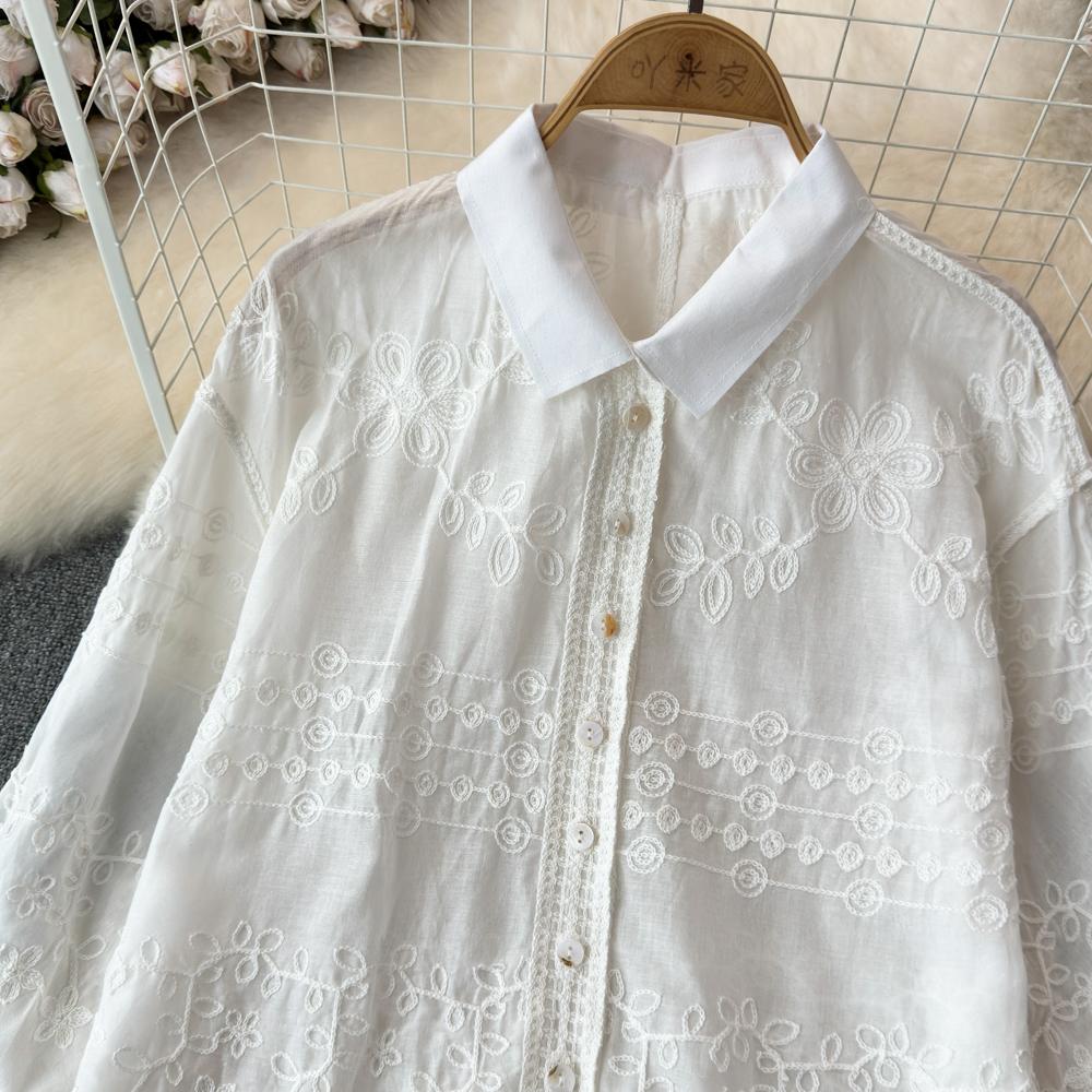 Dimanaf 2025 Новая летняя весенняя блузка рубашка женская с длинным рукавом базовые модные топы футболки кружевные повседневные свободные белые футболки