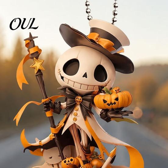 Pumpkin Car Interior Decorations Halloween Rearview Mirror Charm, 2D Flat Acrylic Hanging Themed Vehicle Gift Pendant, Spooky Skull Ghost Festival