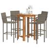 VidaXL 5 Pcs Garden Bar Set Grey Solid Acacia Wood Rattan, Outdoor Bar Table and Chairs, Set of 3295277