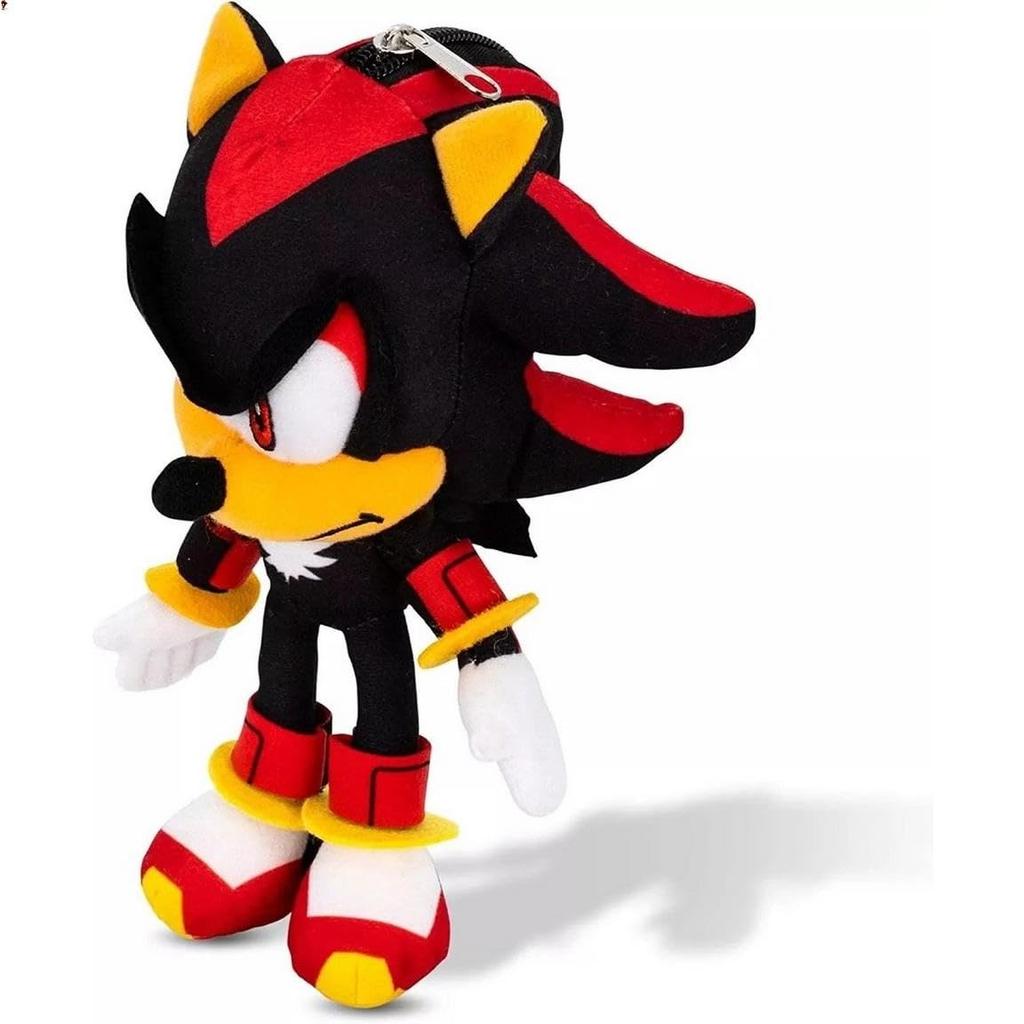 Sonic the Hedgehog Shadow and Sonic 8" Plush Clips with Small Zipper Pouch - 2 Pieces (1 Piece of Each)