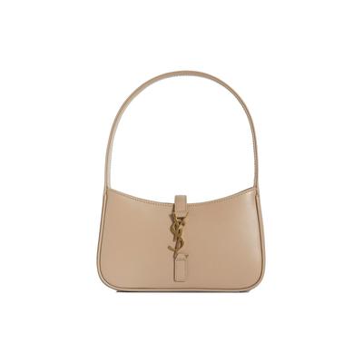 Сумка-хобо YSL Le5A7 с золотым логотипом, классической застежкой-крючком, из гладкой коровьей кожи, женская, темно-бежевая, артикул 710318-2R20W-2721