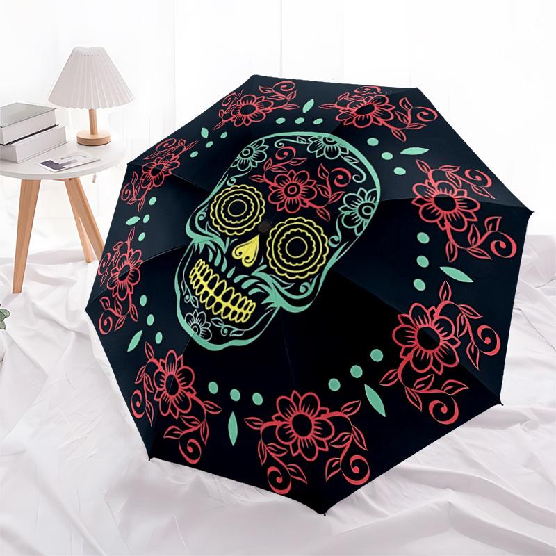 1pc Sugar Skull Automatic Opening/Closing Folding Umbrella with 8 Ribs,Portable Sunshade Umbrella Birthday and Holiday gifts yy251231109