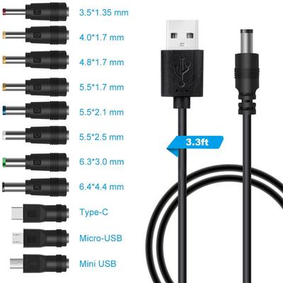 Кабель для зарядки USB - порт DC 5 В, шнур питания 5,5*2,1 мм с 11 размерами разъемов