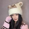 Хаки шапка с вязаными медвежьими ушками женская 2025 корейская версия милая и симпатичная шапка с ушками теплая шапка-пуловер