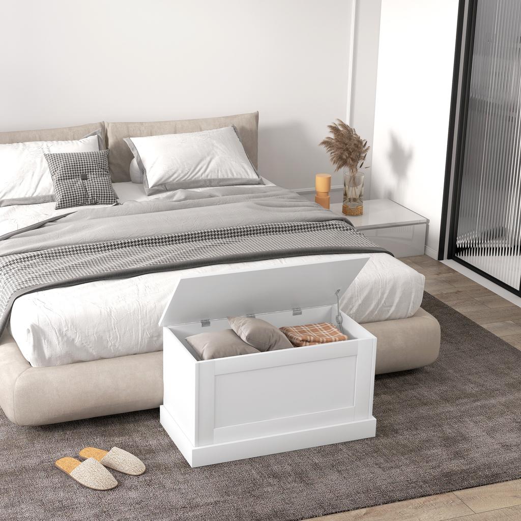 Storage Chest Toy Chest, Safety Hinge, Wood, 80 x 40 x 45 cm, White