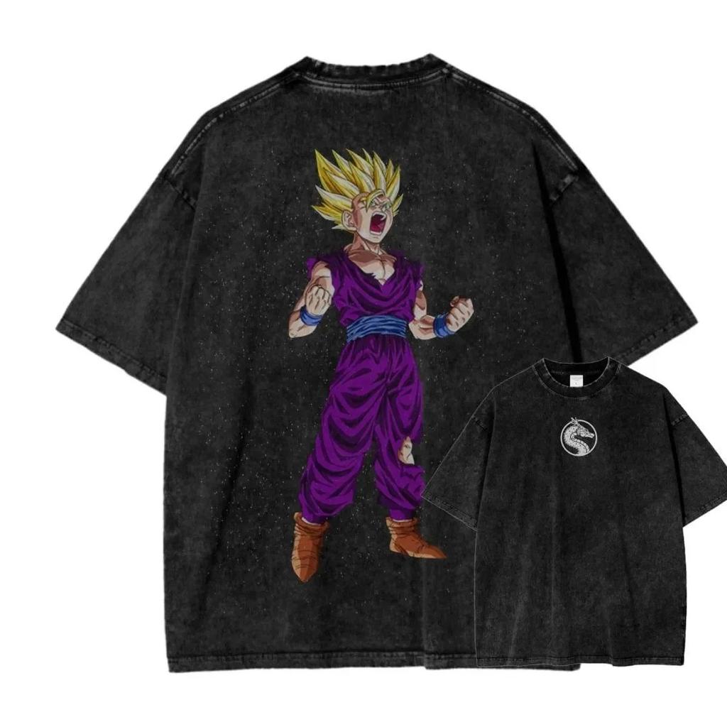 Dragon Ball Z Стиранная Оверсайз Футболка Хлопок Короткий Рукав Мужская Женская Свободная Большая Повседневная Спортивная Футболка для Фитнеса Мужская Одежда в Стиле Харадзюку