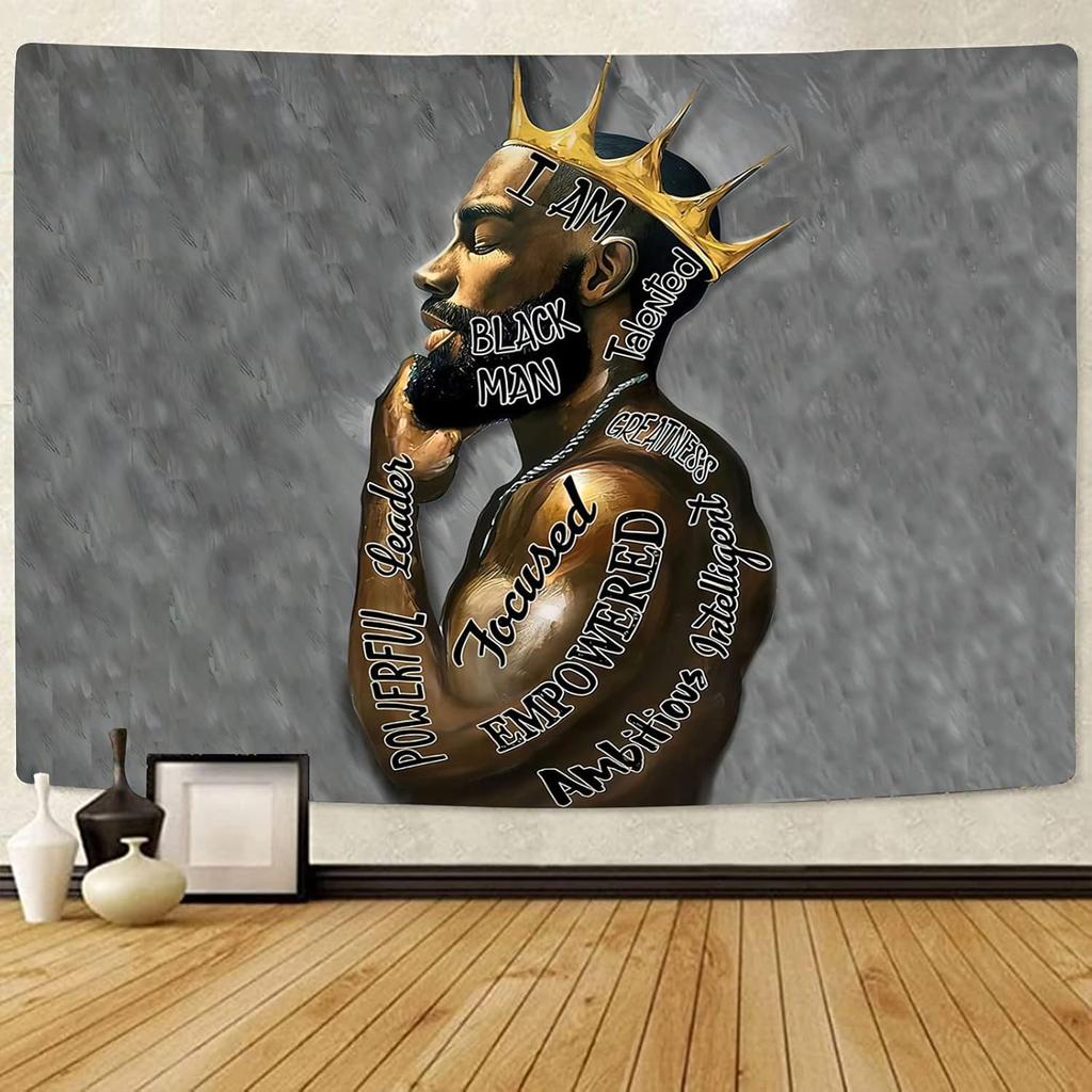 Black King Tapestry African American King Afro Man Hippie Art Wall Hanging African American Man Crown Wall Tapestry College Dorm