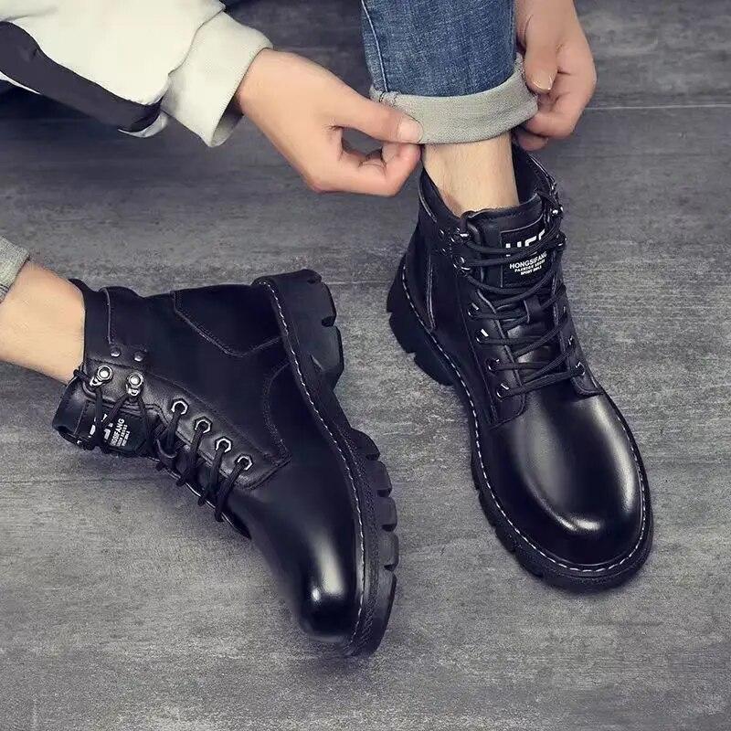 Winter Shoes Casual Men'S Boots Lace-Up Comfortable Leather Martern Boot Male Brand Designer Ankle Booties Fashion Men Shoe