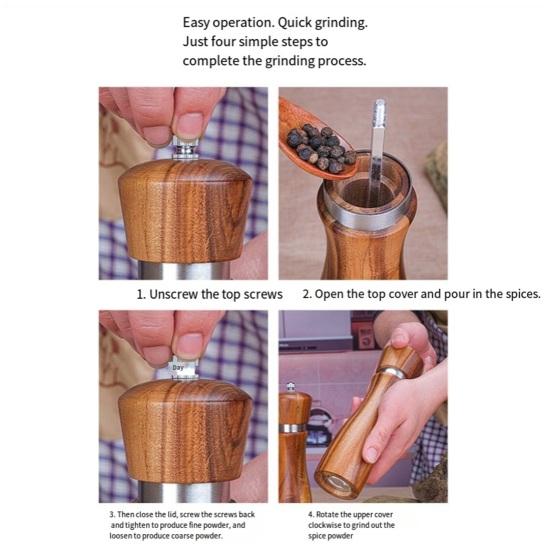 Деревянная солонка и перечница, регулируемая, простое управление, ароматная мельница для специй, мельница с регулируемым помолом для орехов, подарки на день рождения