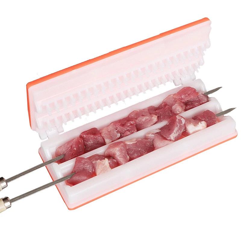 New Double Row BBQ Meat Skewer Machine Multifunctional Reusable Plastic BBQ Skewer Maker Kebab Tool Kitchen Accessories Camping