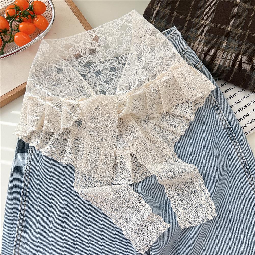 Retro Lace Silk Scarf, Headscarf, Foreign Style Mix And Match, Stacked Triangle Scarf, Skirt, Fart Curtain, Woman