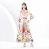 Spring Summer Women Retro Print Single Breasted Shirt Dress Long Maxi Seaside Beach Dresses with Belt