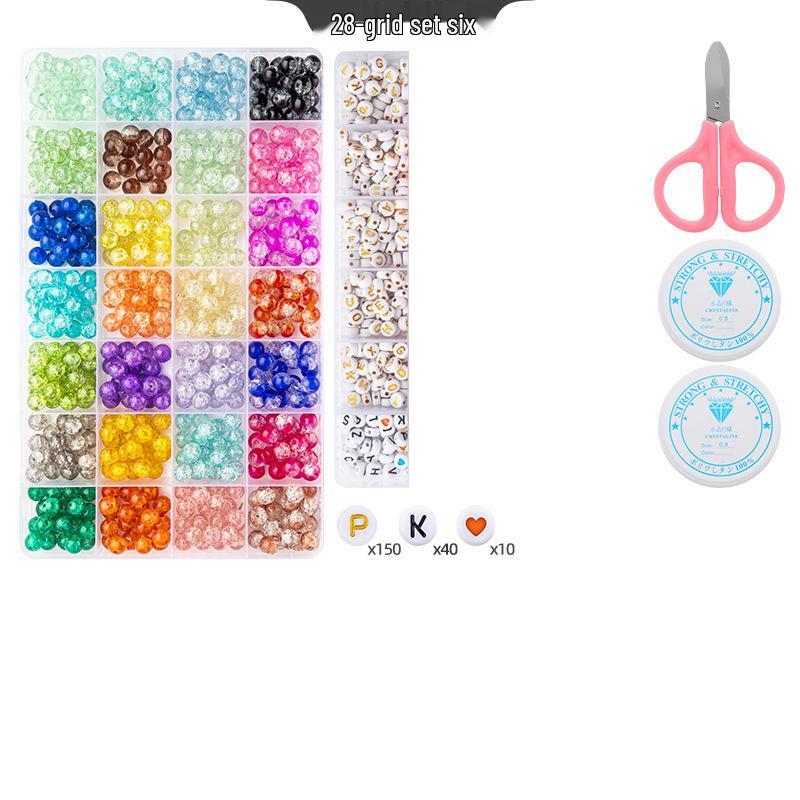 8mm Crackle Bead Bracelet Set: DIY Jewelry Flower Bead Accessories, Lampwork Crystal Loose Beads.