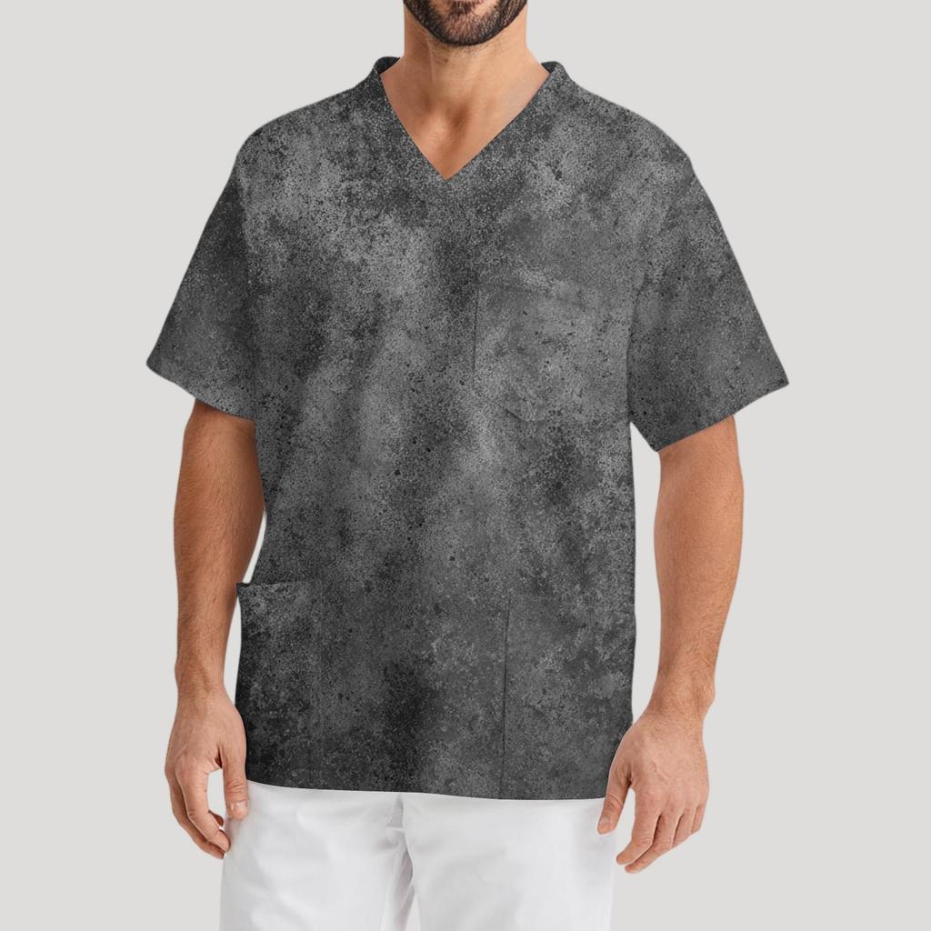 Мужская рабочая блузка с короткими рукавами и v-образным вырезом с принтом, топ с нагрудным карманом