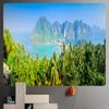 Natural Forest Landscape Waterfall Tropical Jungle Palm Leaf Art Decoration Tapestry Picnic Mat Living Room Wall Hanging