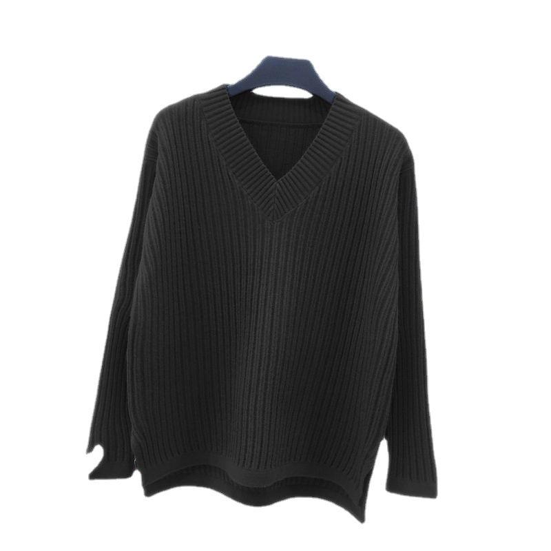 Женский базовый свитер с v-образным вырезом, теплые толстые свободные пуловеры, однотонный джемпер, повседневный топ, осень-зима