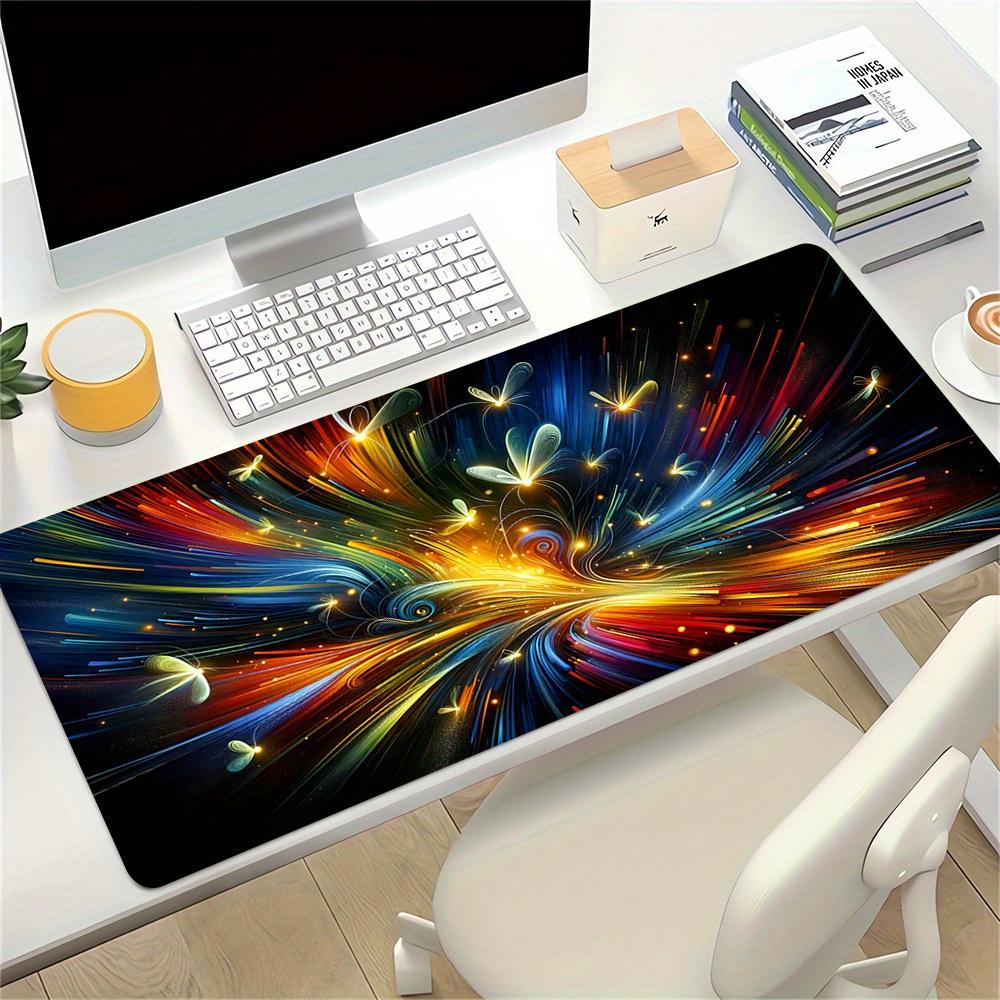 1pc Large Gaming Mouse Pad, UV Reactive Non-Slip Desk Mat, Washable PolyesterButterfly Rainbow UniverseComputer Pad with Vibrant Game Machin