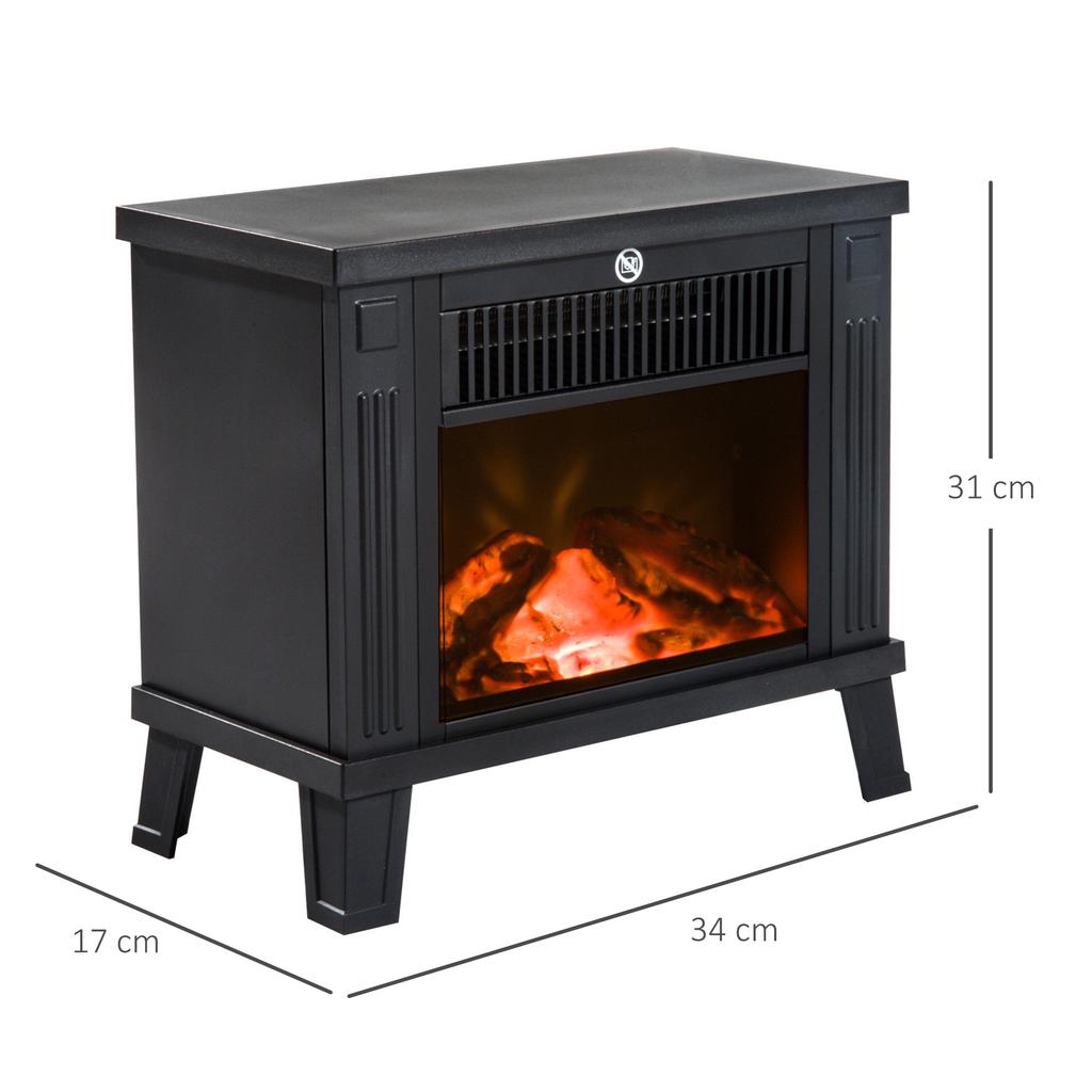 Electric fireplace, electric fireplace, fireplace stove, freestanding fireplace with flame effect 600/1200W, metal, black, 34x17x31 cm