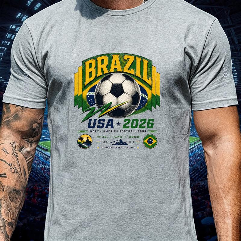 Brazil Champion Usa 2026 Soccer T Shirt Unisex Vintage Retro Badge National Flag Football Graphic Cotton Trendy Fan Streetwear