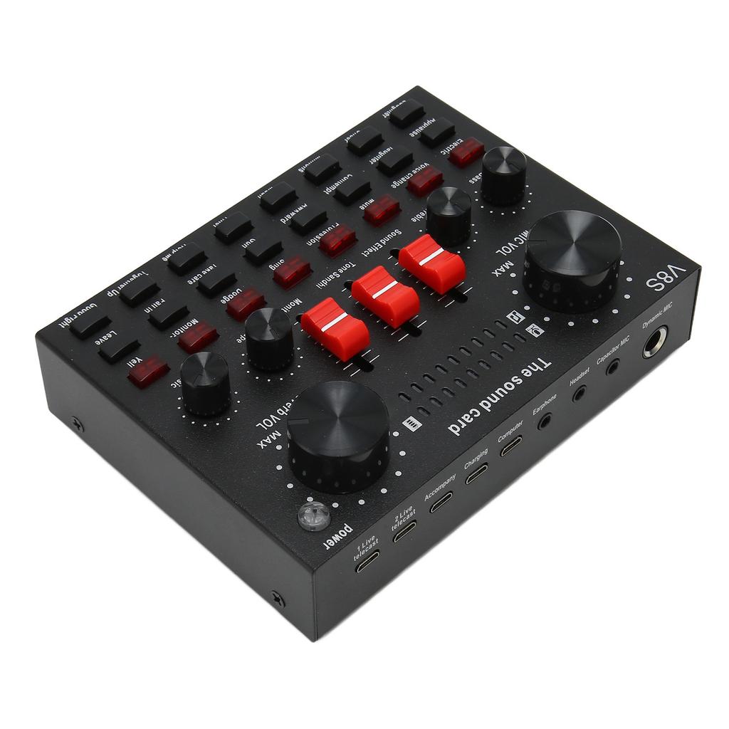 Bluetooth Live Sound Card 8 Modes Voice Changer Sound Mixer Board with 16 Sound Effects for Karaoke